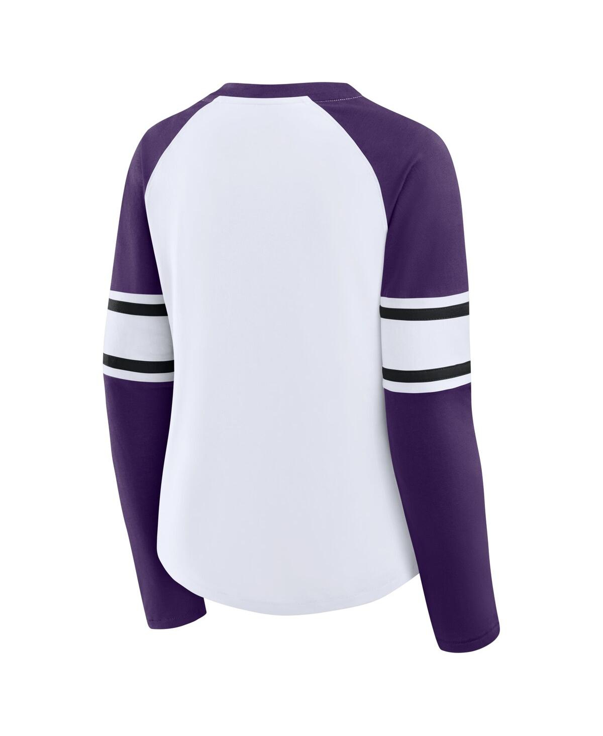 Fanatics Women's White/purple Baltimore Ravens Redzone Blitz Package Raglan Lace-up V-neck Long Sleeve T-shir In Purple