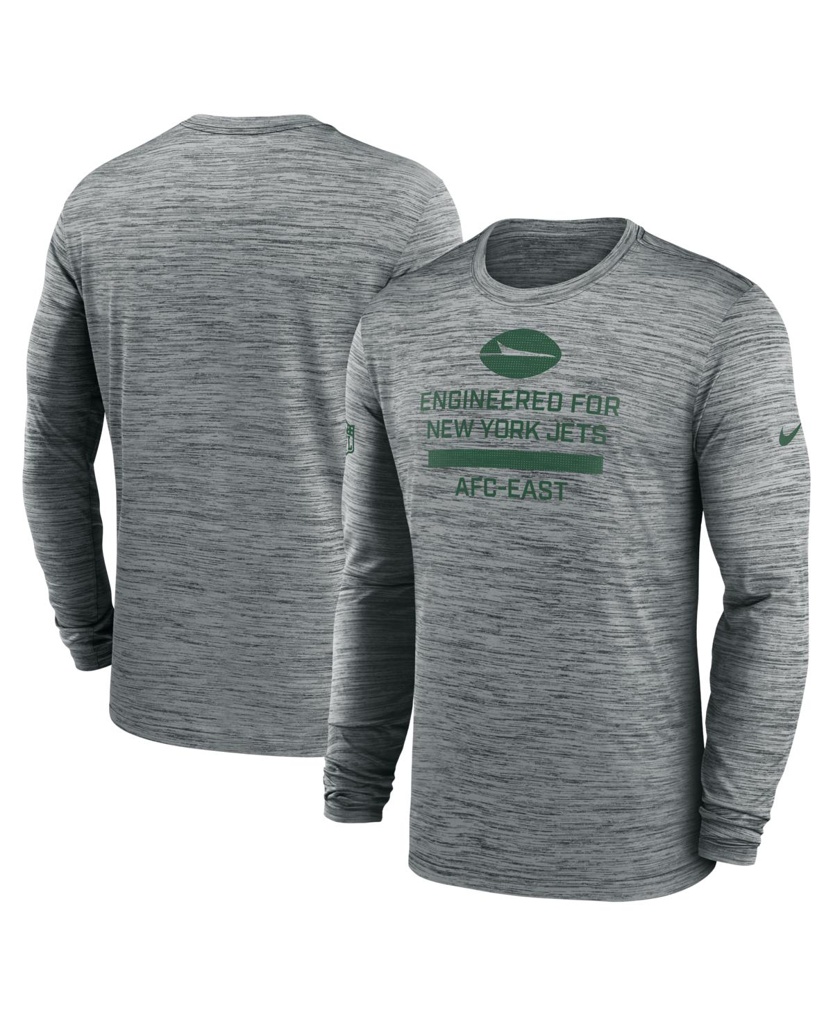 Men's Gray New York Jets Sideline Velocity Performance Long Sleeve T-Shirt - Gray