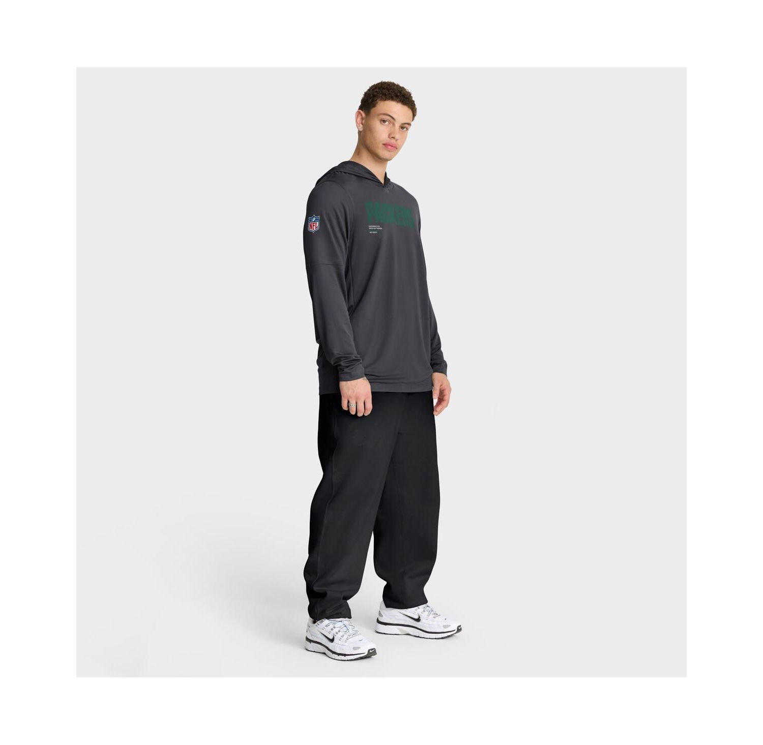Men's Anthracite Green Bay Packers Sideline Pure Fury Performance Long Sleeve Hoodie T-Shirt