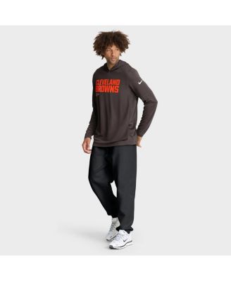 Men's Brown Cleveland Browns Sideline Pure Fury Performance Long Sleeve Hoodie T-Shirt