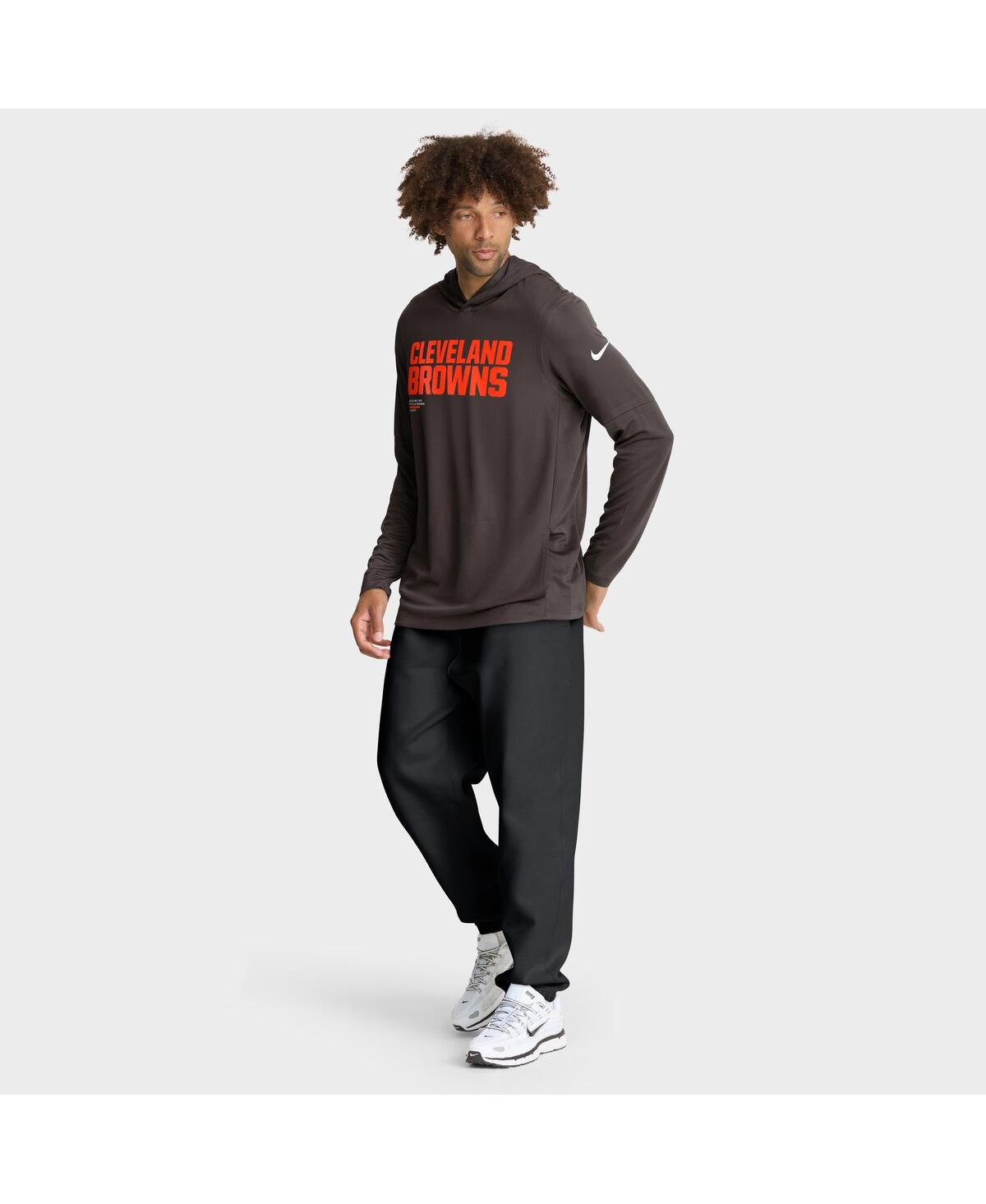 Nike Brown Cleveland Browns Sideline Pure Fury Performance Long Sleeve Hoodie T-shirt In Brown