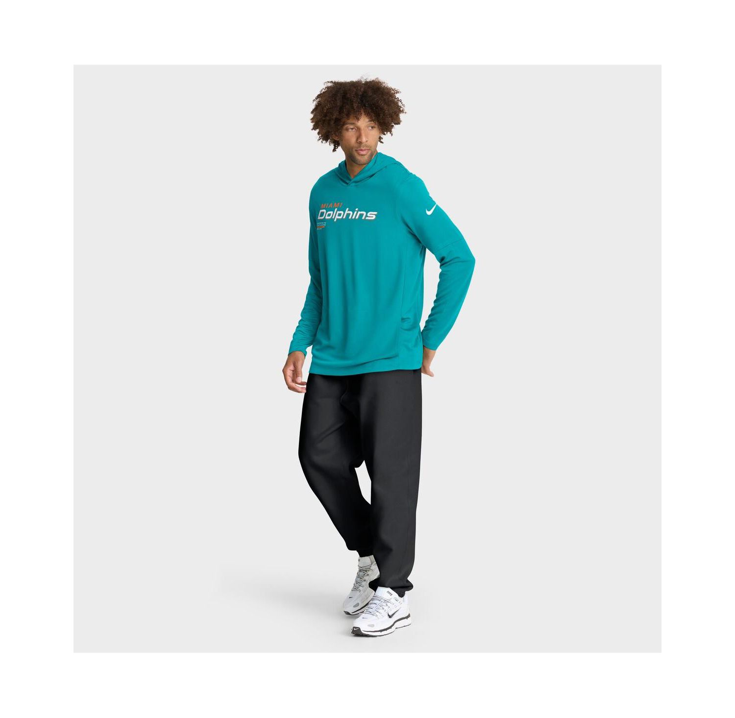 Men's Aqua Miami Dolphins Sideline Pure Fury Performance Long Sleeve Hoodie T-Shirt