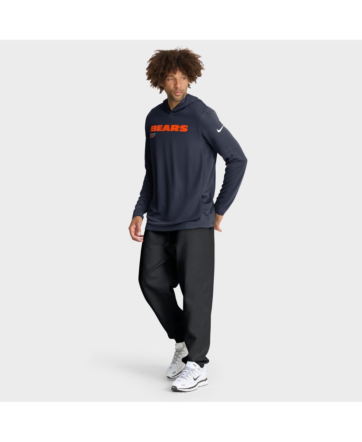 Nike Navy Chicago Bears Sideline Pure Fury Performance Long Sleeve Hoodie T-shirt In Blue