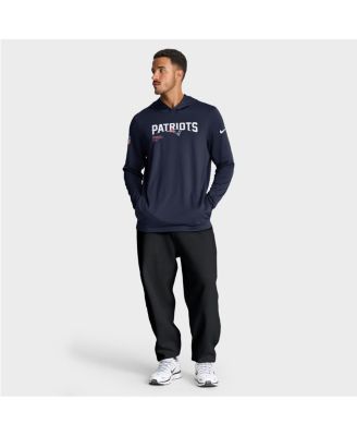 Men's Navy New England Patriots Sideline Pure Fury Performance Long Sleeve Hoodie T-Shirt