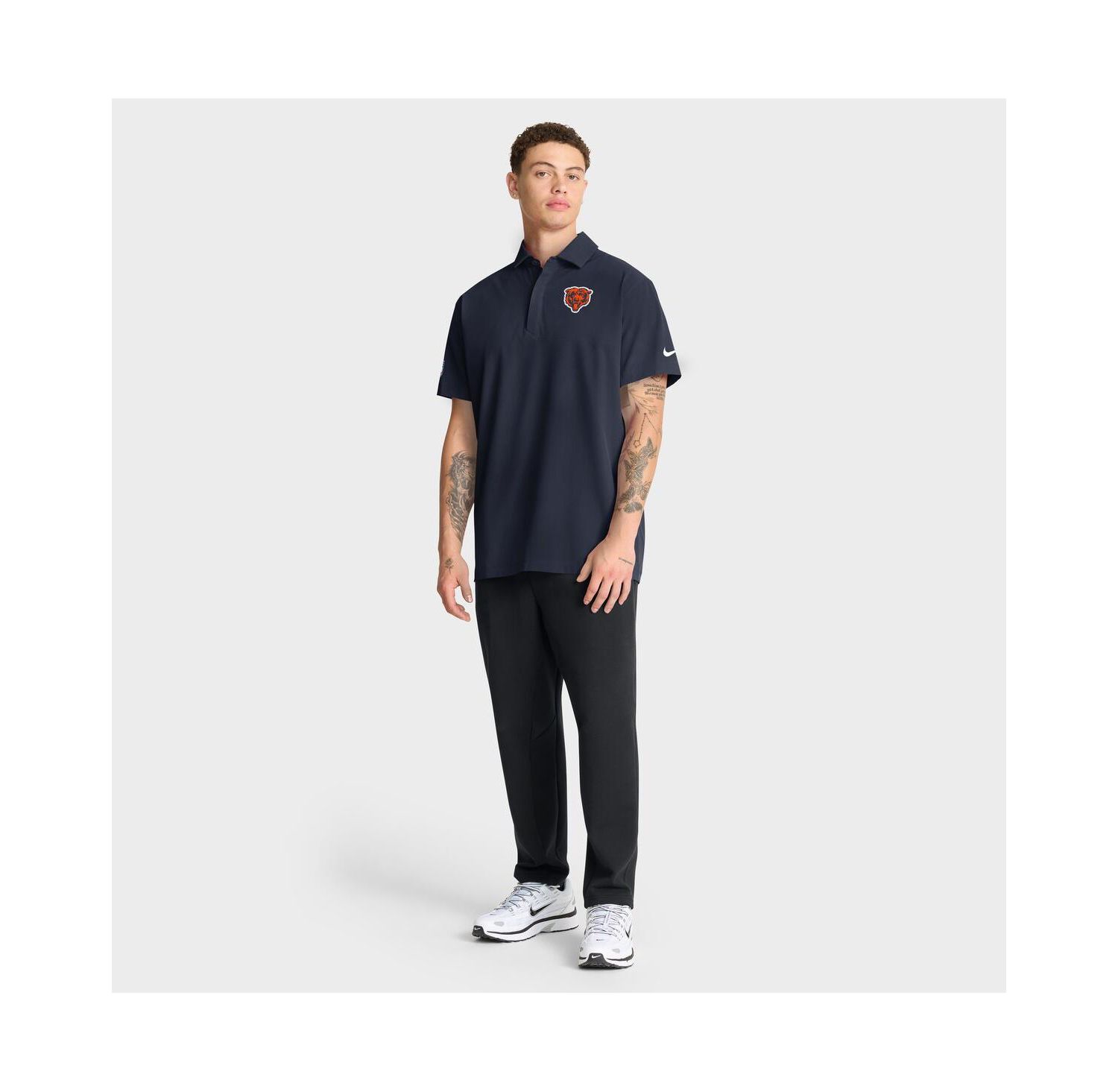 Men's Navy Chicago Bears Sideline City Pride Woven Performance Polo Shirt