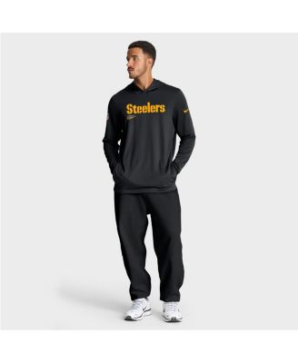 Men's Black Pittsburgh Steelers Big Tall Sideline Performance Long Sleeve Hoodie T-Shirt