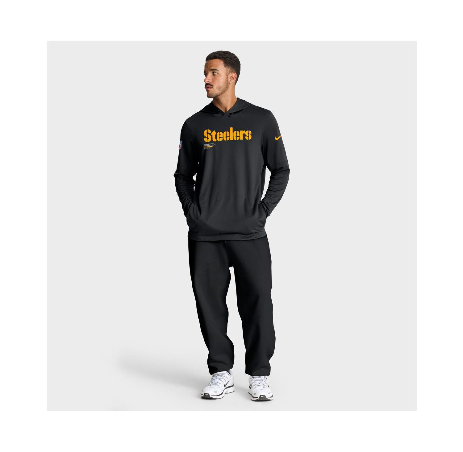 Men's Black Pittsburgh Steelers Big & Tall Sideline Performance Long Sleeve Hoodie T-Shirt