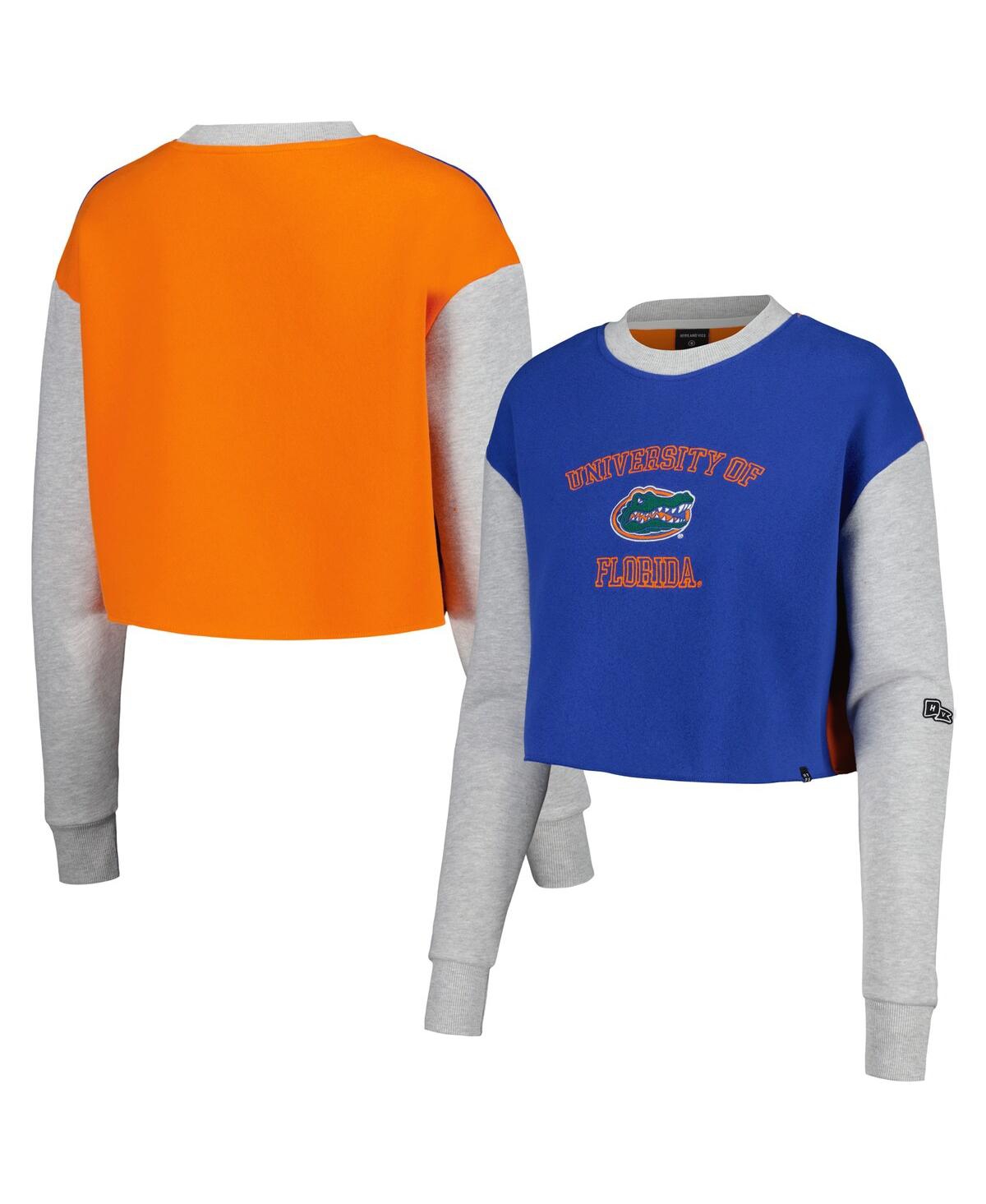 Women's Royal Florida Gators Color Block Rookie Crew Pullover Sweatshirt - Royal
