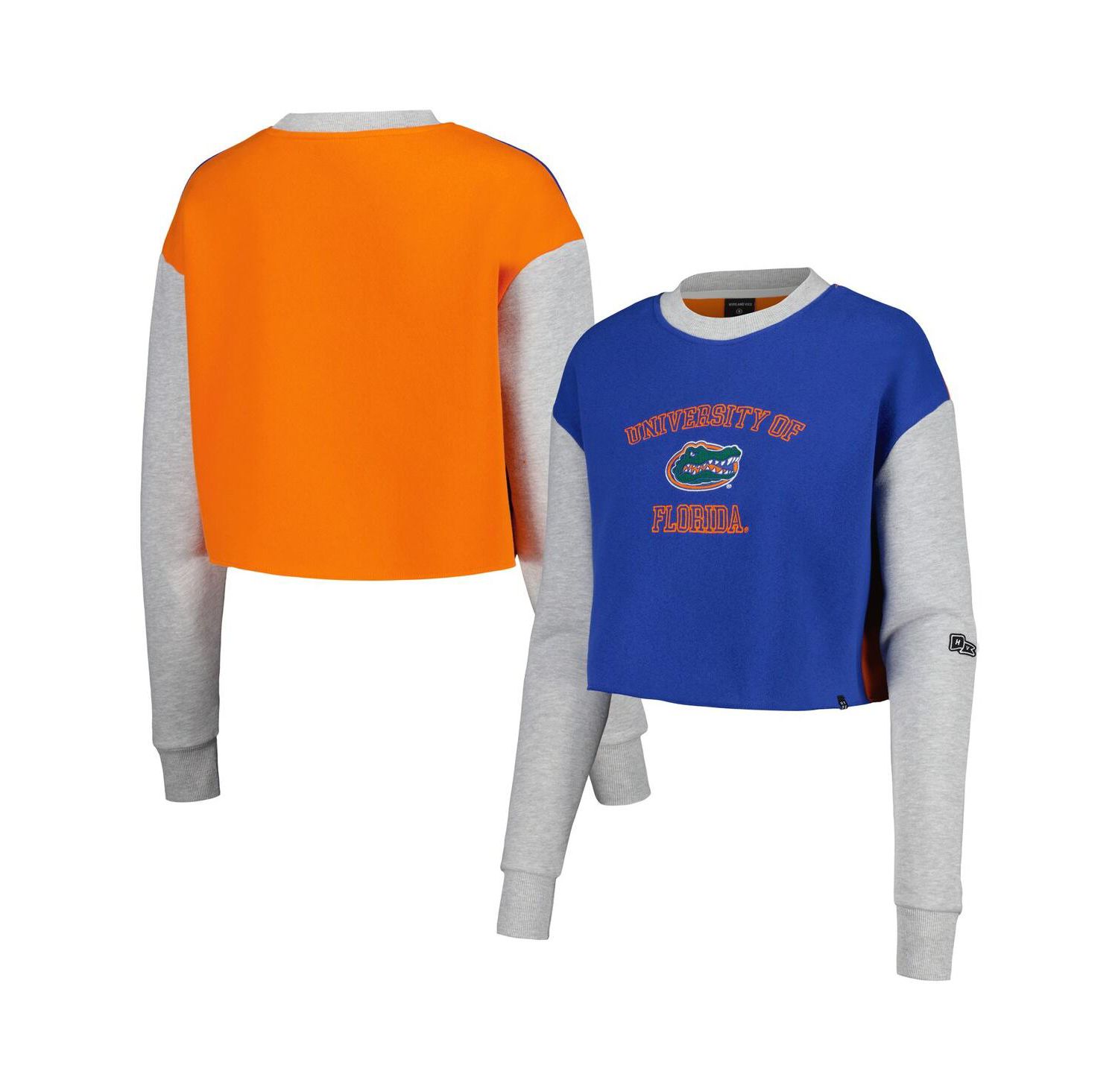 Women's Royal Florida Gators Color Block Rookie Crew Pullover Sweatshirt