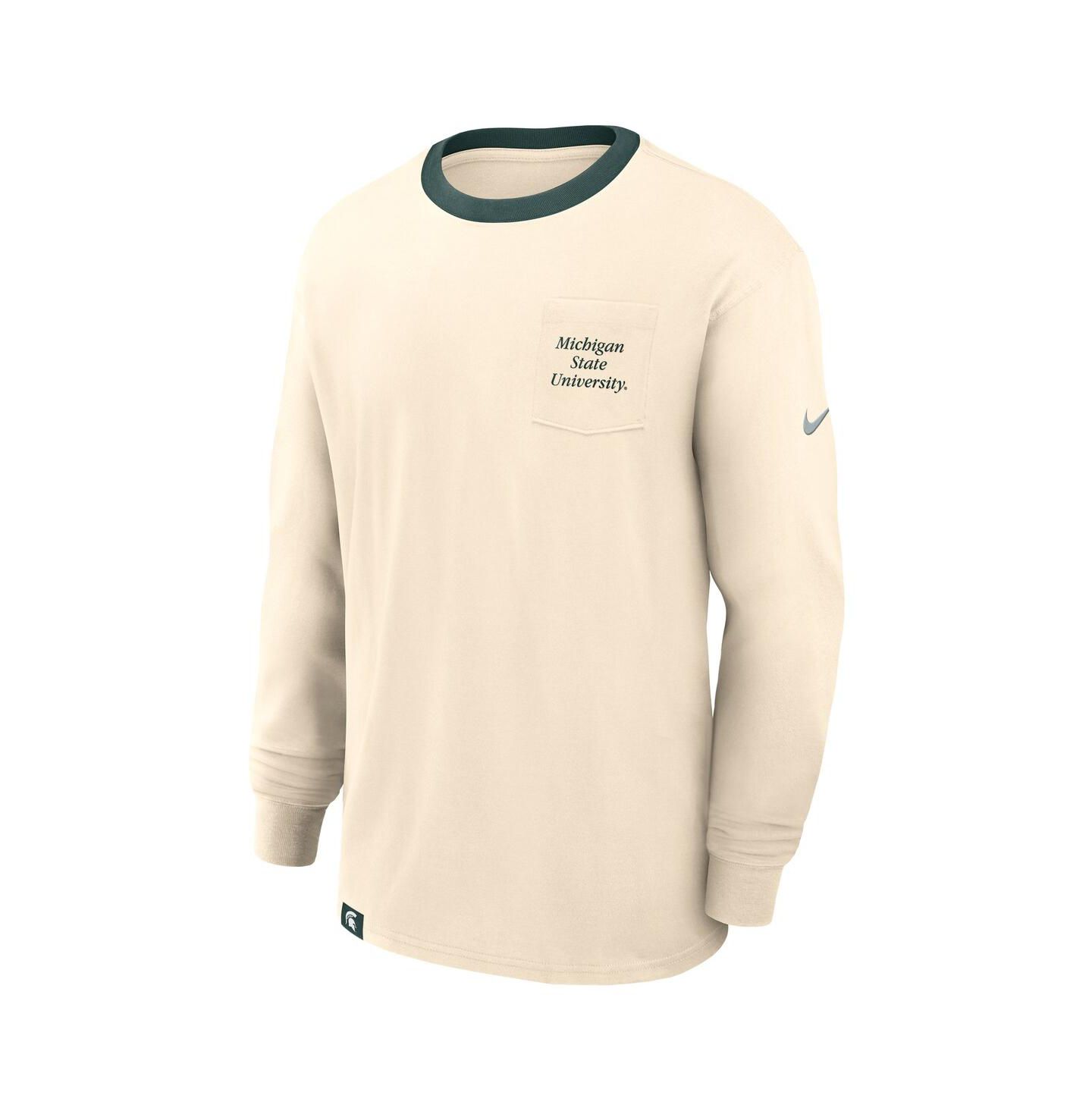 Мужская футболка Nike Natural Michigan State Spartans Athletic Prep Max90 Pocket Logo Long Sleeve — фото 2