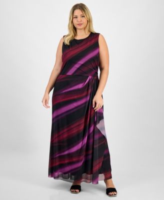 London Times - Plus Size Floral Long-Sleeve Flounce-Hem Midi Dress