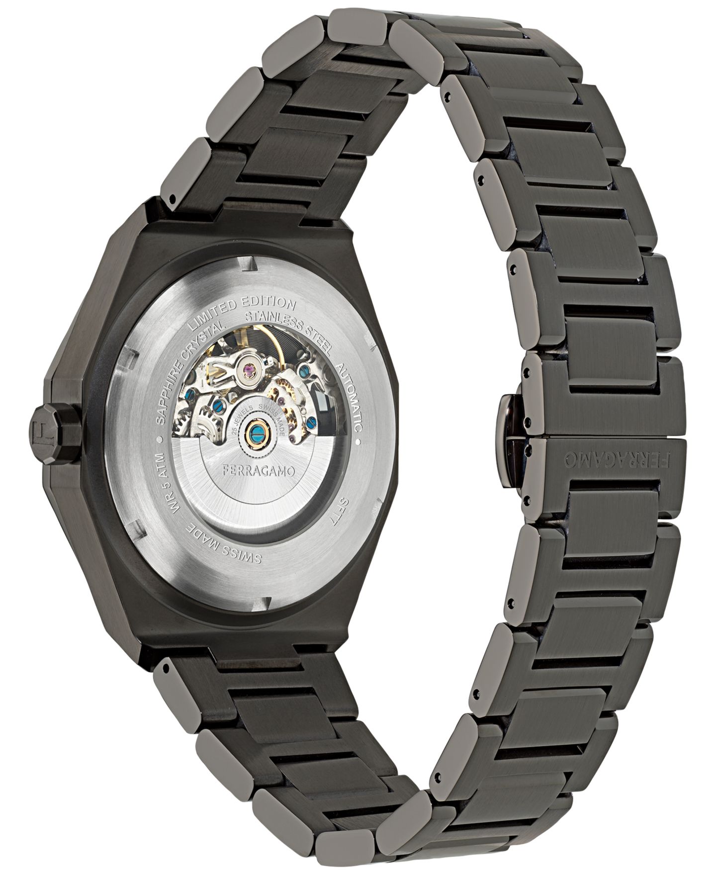 Мужские часы-скелетон Ferragamo Automatic Edge на браслете Gunmetal, 42 мм — фото 3