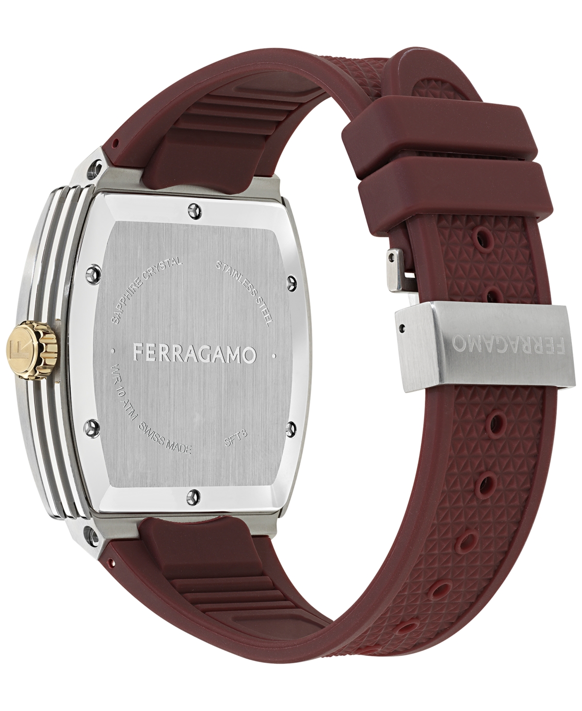 Ferragamo Men's Swiss F-80 Tonneau Burgundy Polyurethane Strap Watch 42mm In Brown