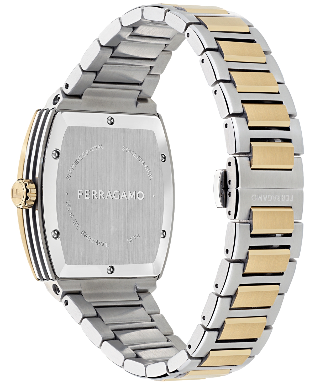Ferragamo Men's Swiss F-80 Tonneau Two-tone Stainless Steel Bracelet Watch 42mm In Gold