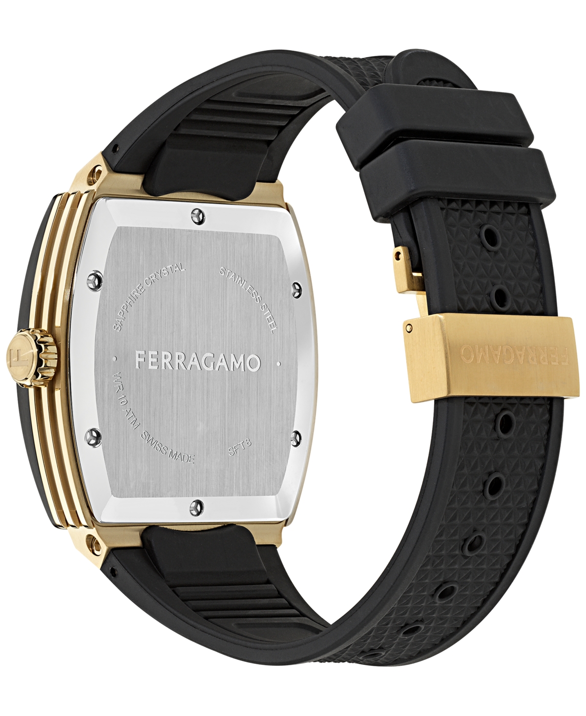 Ferragamo Men's Swiss F-80 Tonneau Black Polyurethane Strap Watch 42mm