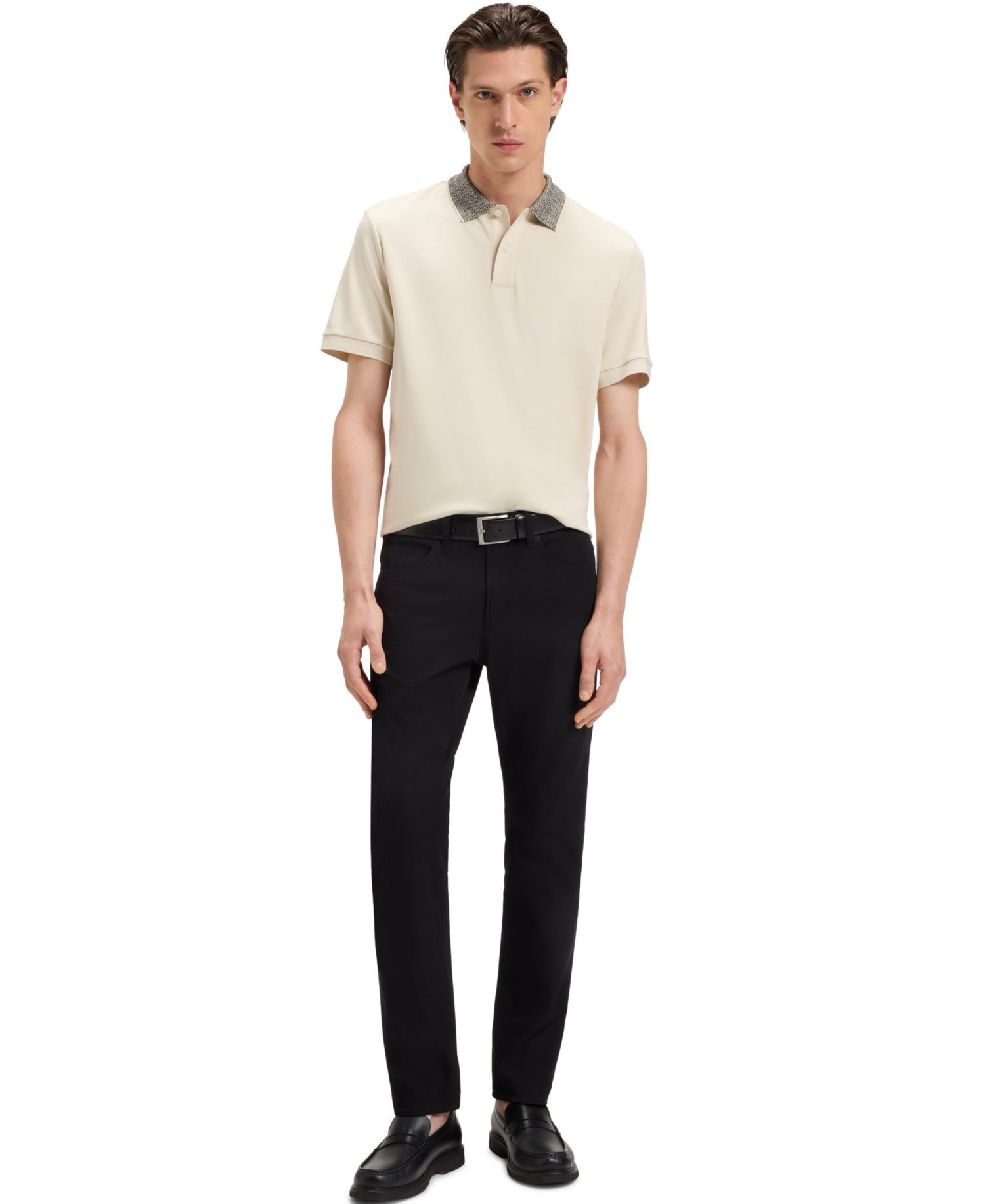 Men's Patterned Collar Pima-Cotton Polo Shirt