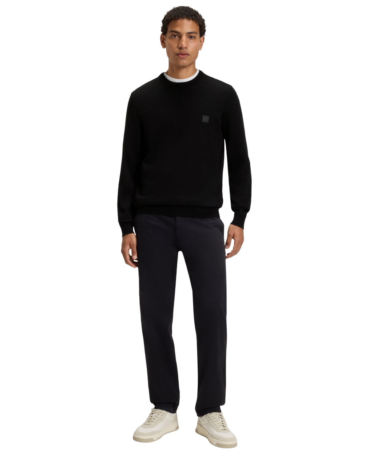 Hugo Boss Cotton-cashmere Regular-fit Sweater With Logo Patch In Black
