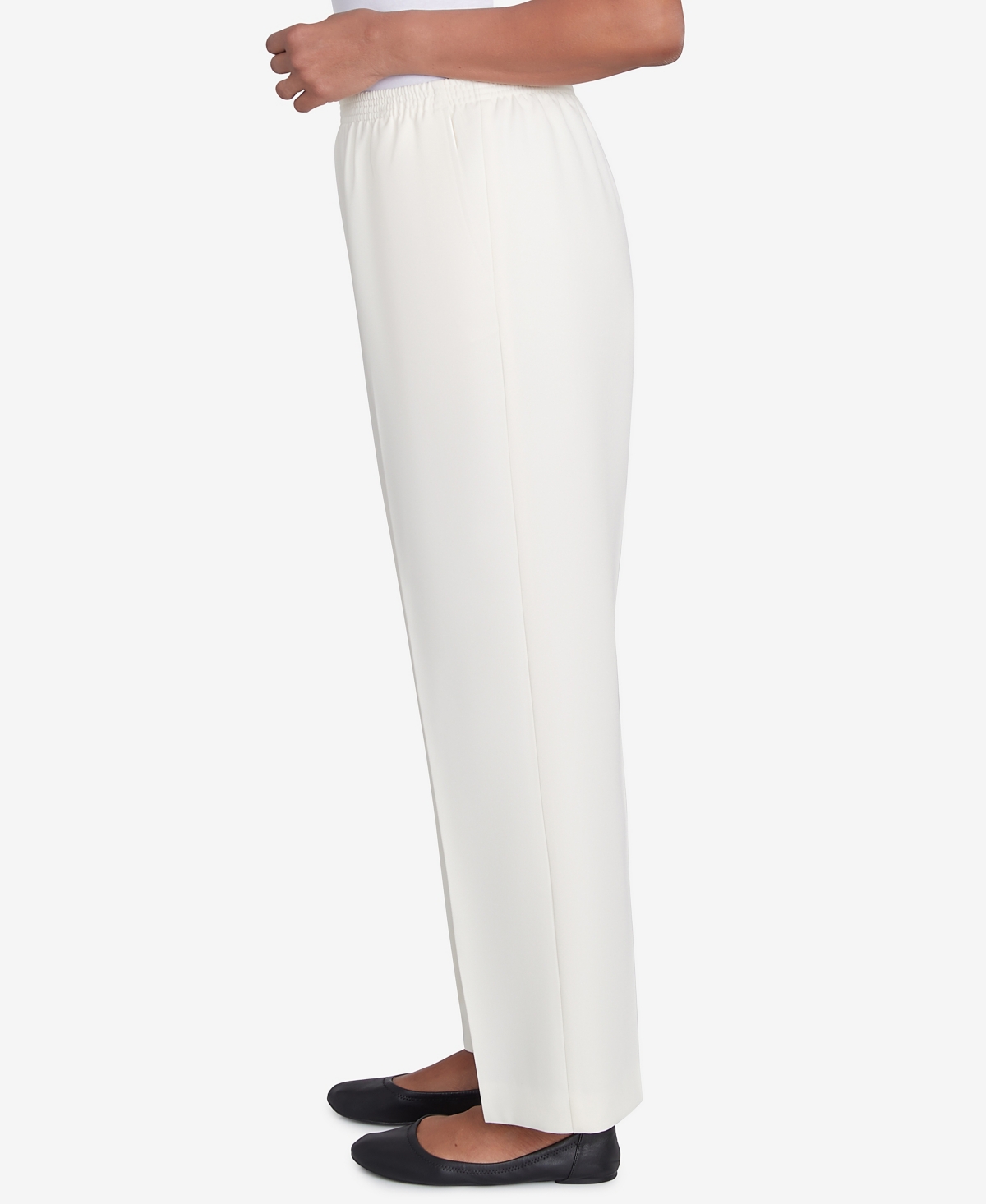 Alfred Dunner Petite Classic Full Elastic Medium Mid Rise Pant In White