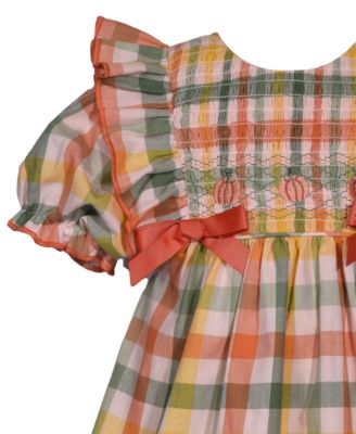Baby Girls Plaid Pumpkin Smocked Dress