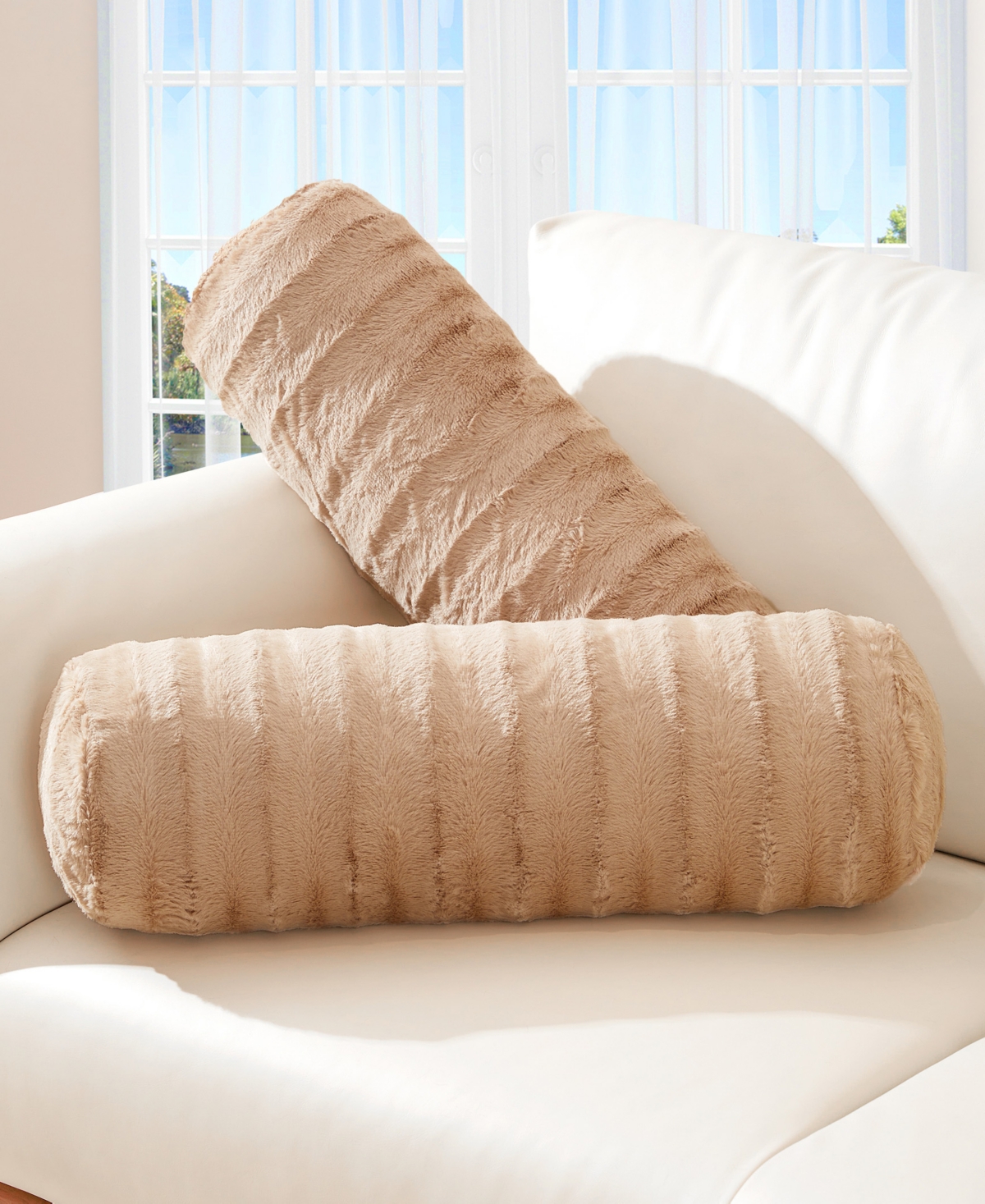 Cheer Collection Bolster Decorative Pillow Set, 8" X 24" In Nude