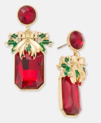 Holiday Lane - Crystal & Imitation Pearl Poinsettia Drop Earrings