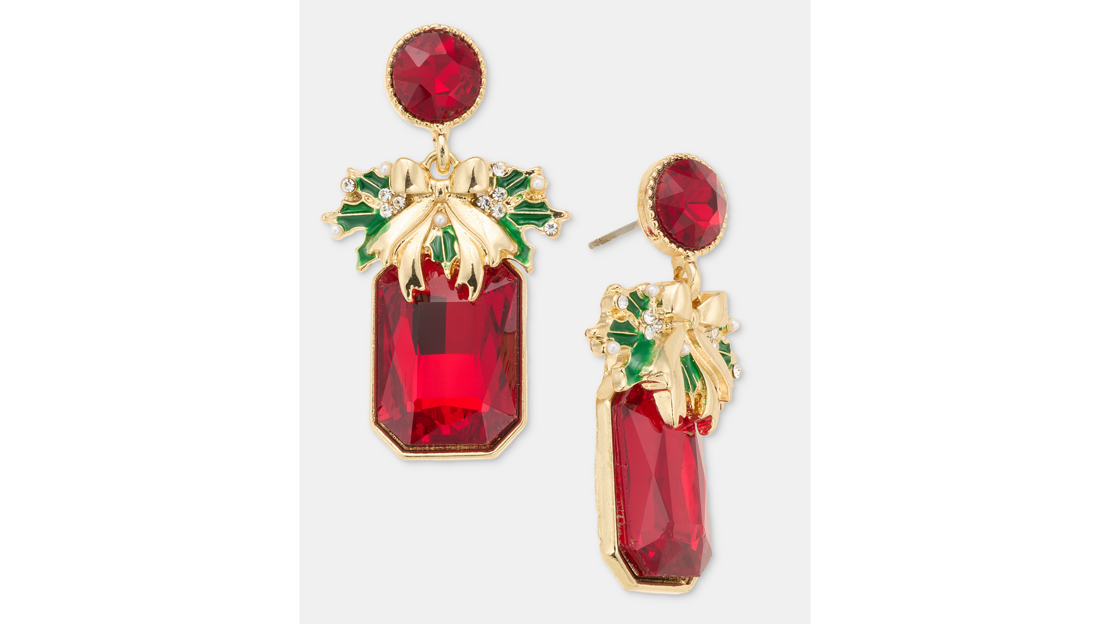 Holiday Lane Crystal & Imitation Pearl Poinsettia Drop Earrings, Macy's Exclusive