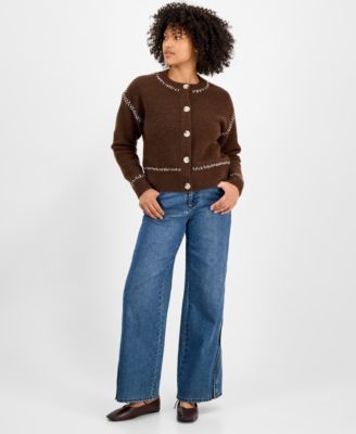 Petite Whipstitch Button-Front Cardigan