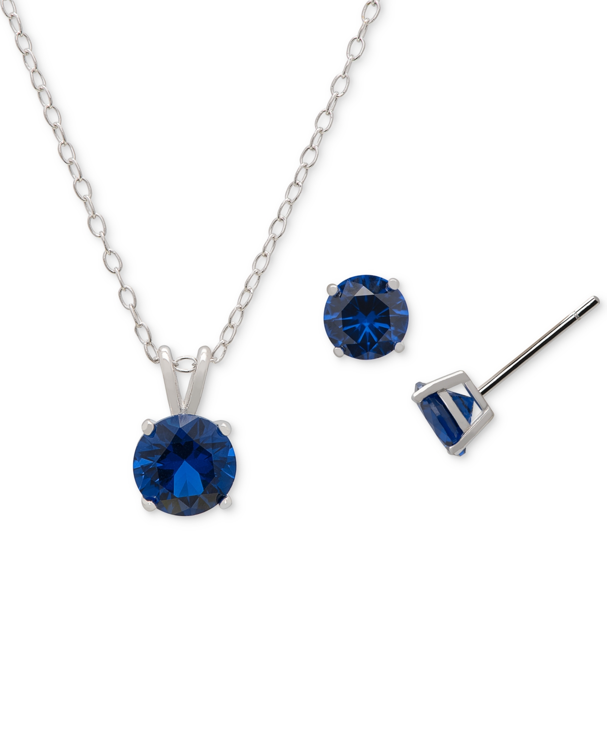 Blue Spinel Round Pendant Necklace & Stud Earrings Set (1-1/5 ct. t.w.) in Sterling Silver - Blue Spinel