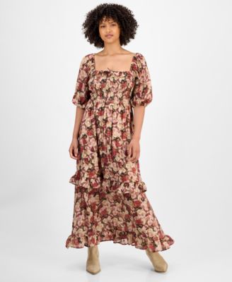 And Now This - Women's Ruffle-Trim Puff-Sleeve Maxi Dress