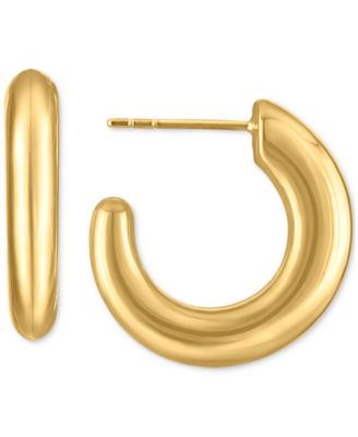 Polished J-Hoop Extra Small Huggie Hoop Earrings in 10k Gold, 0.375"