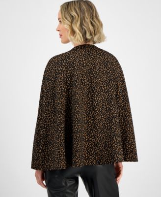 Leopard Jacquard Snap-Front Cape-Sleeve Topper, Regular & Petites