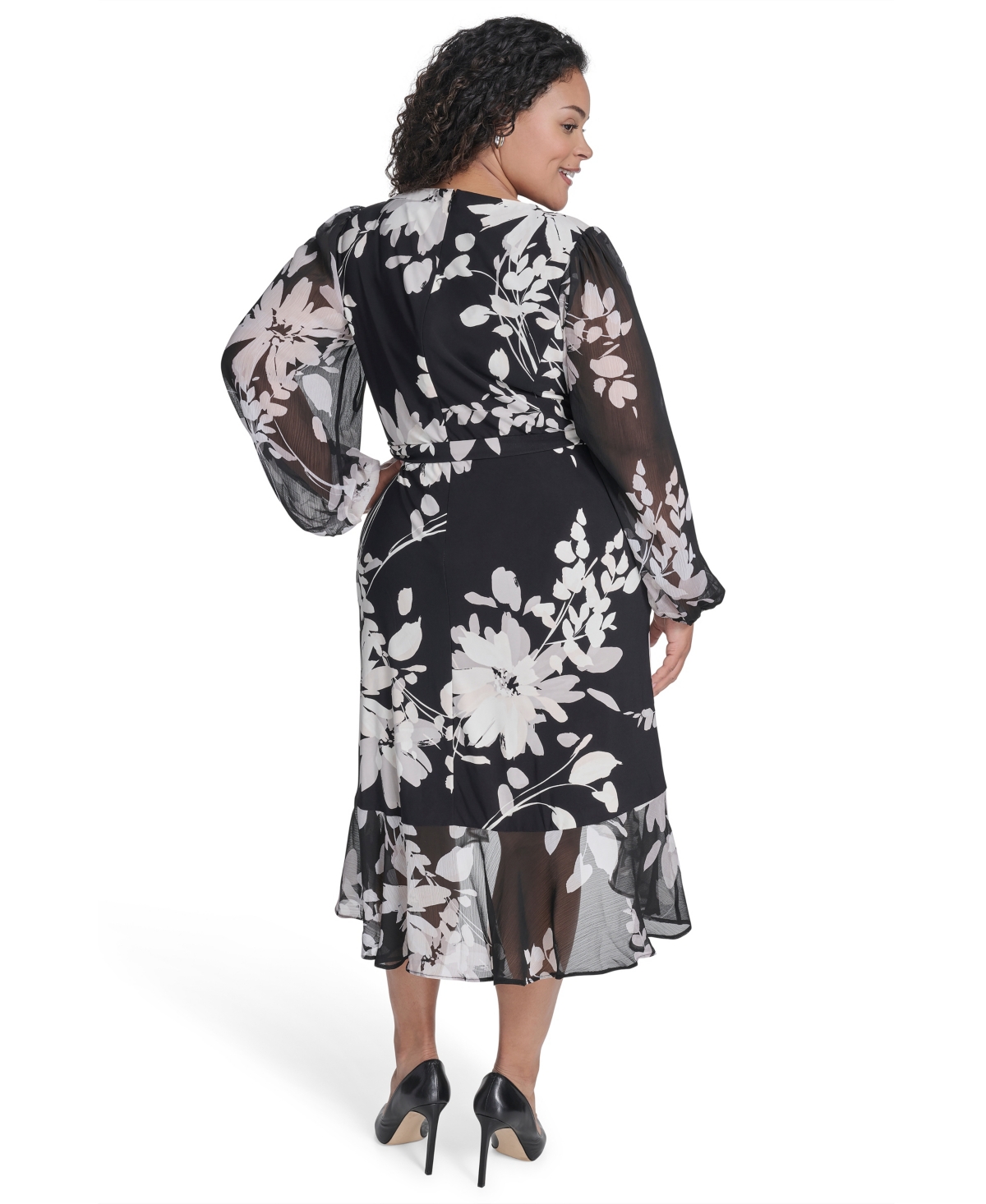 Tommy Hilfiger Plus Size Chiffon Long-sleeve Midi Dress In Multi