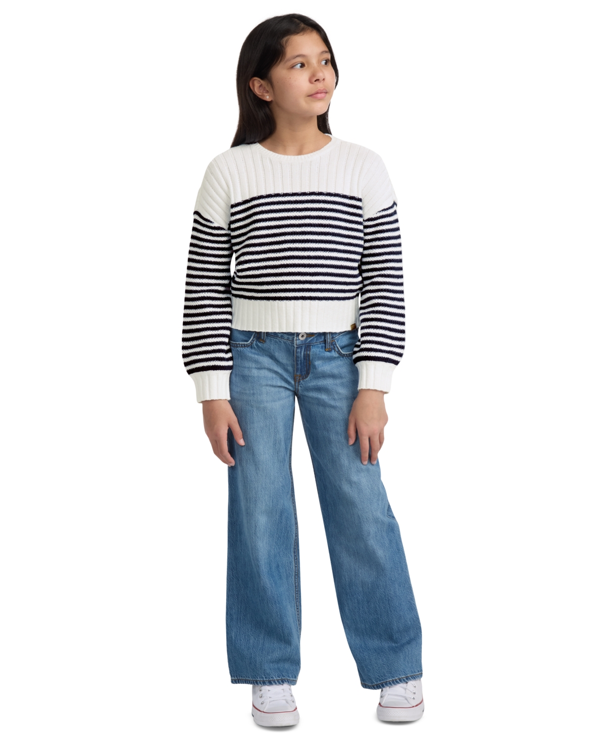 Abercrombie Girls Striped Crewneck Sweater In Blue