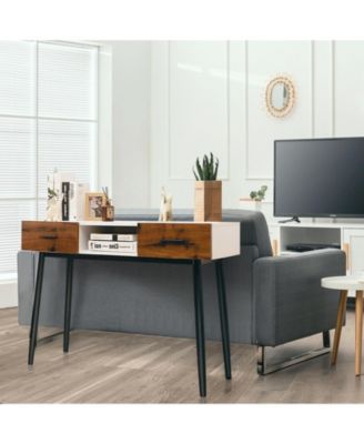 42 Inch Industrial Console Table with 2 Drawers for Entryway Hallway