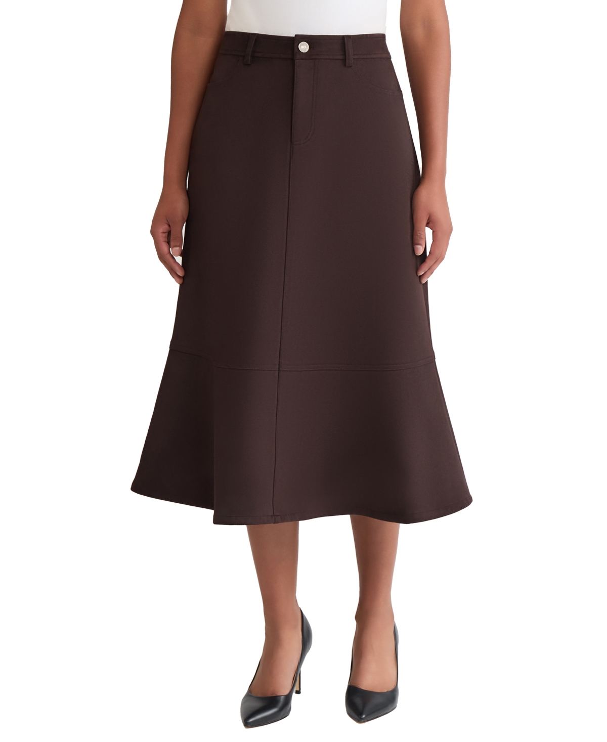 Jones New York Seamed Flared Midi Skirt In Brown