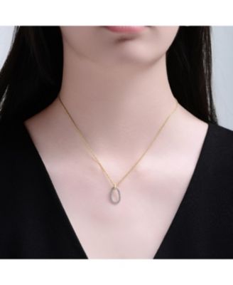 Two Tone with Clear Cubic Zirconia Oval Shaped Drop Pendant Necklace