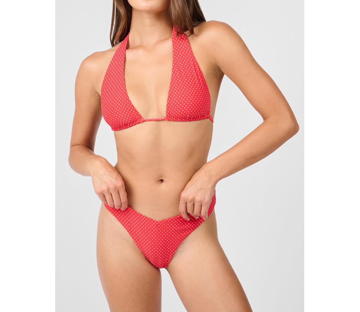 Women's Halter Bikini Top - Tomato/off whte