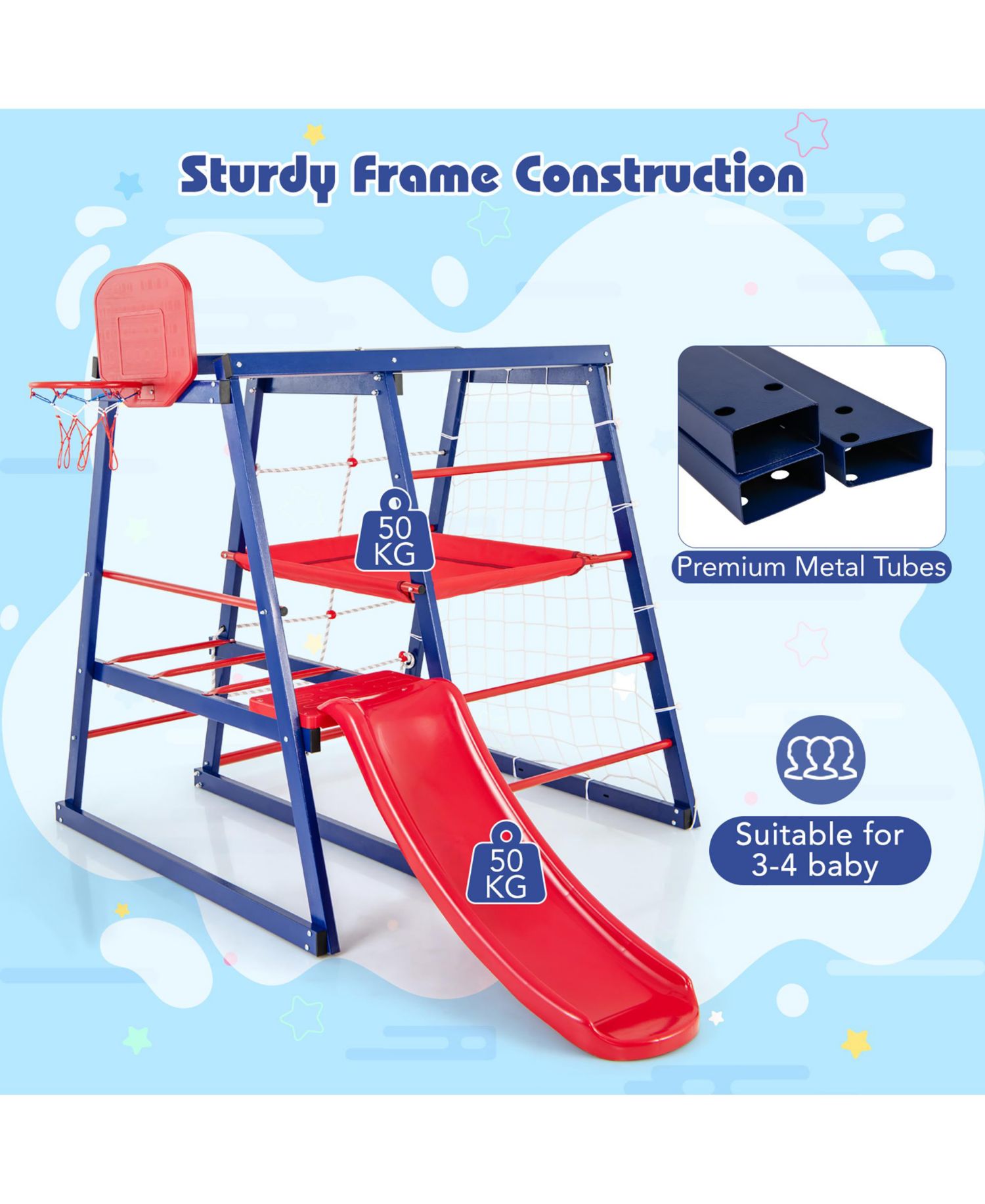 Toddler 7-In-1 Indoor Playground w/ Slide Climbing Net Crowling Ladder Rope Ladder