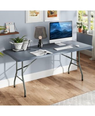 6 ft portable folding table 350 lbs fold-in-half table with hdpe tabletop