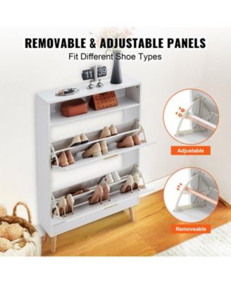 Freestanding Shoe Storage Cabinet with 2 Flip Drawers and Open Top Cubby Shelf