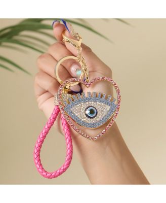 Evil Eye Heart Keychain with Pink Strap