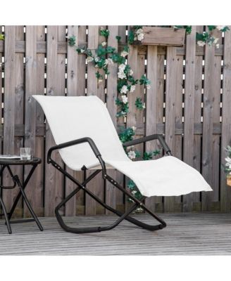 Rocking Sun Lounger, Chaise Lounge Rocker for Sunbathing, Sun Tanning, Foldable, Portable Outdoor Patio Chair, White