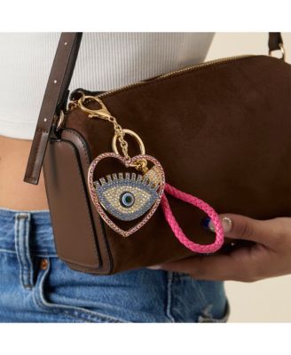 Evil Eye Heart Keychain with Pink Strap