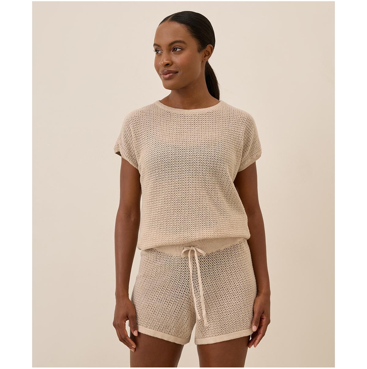 Beachside Crochet Knit Short Sleeve Top - Capri stripe