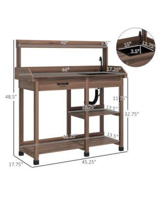 Outdoor Garden Potting Bench Table with Hooks,