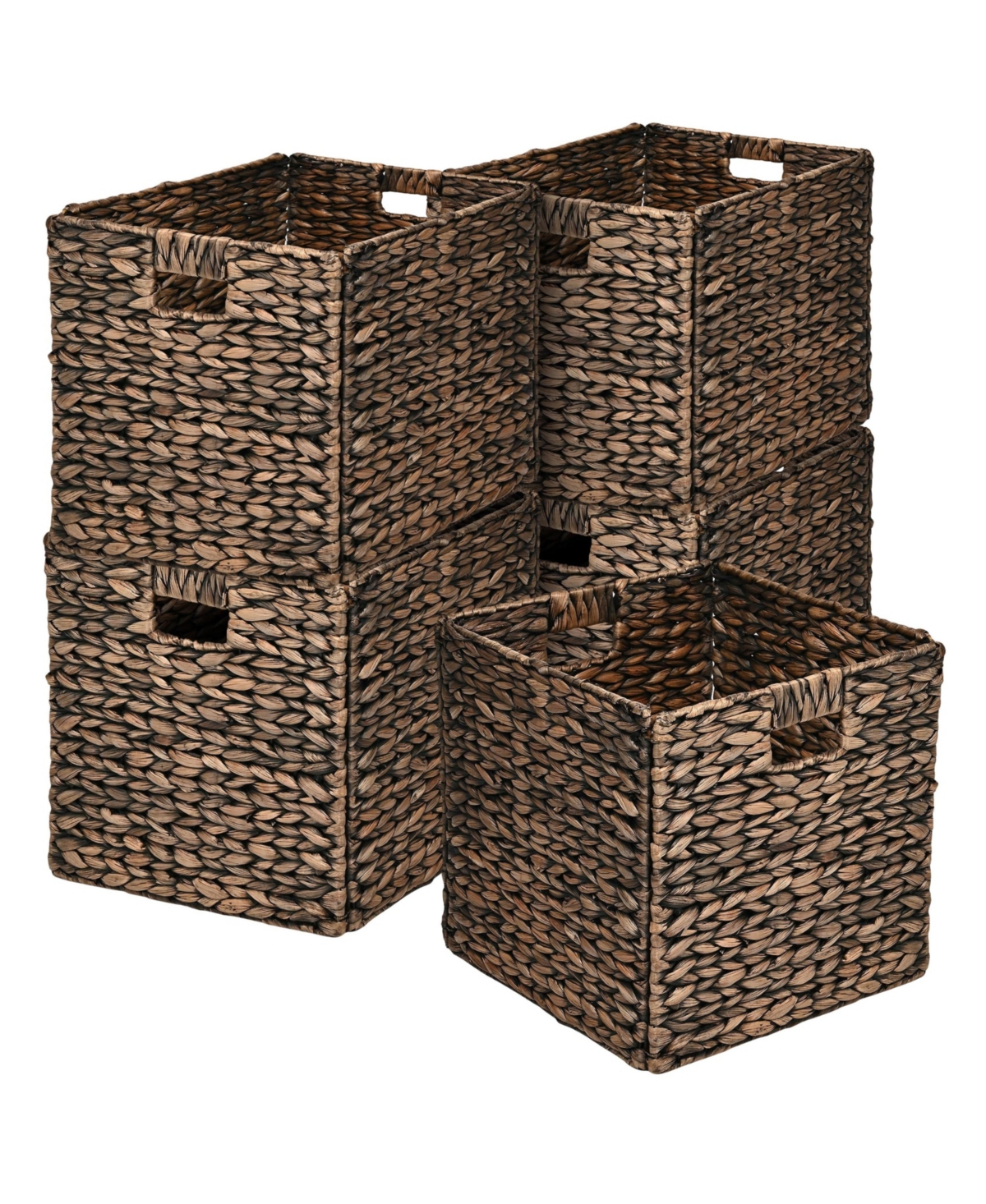 Bryce Classic Farmhouse Hand-Woven Hyacinth Collapsible Storage Cube Baskets with Handles (Set of 5) - Brown