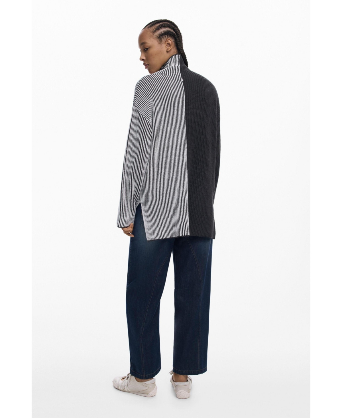 Desigual Women's Two-tone Striped Sweater In Gray