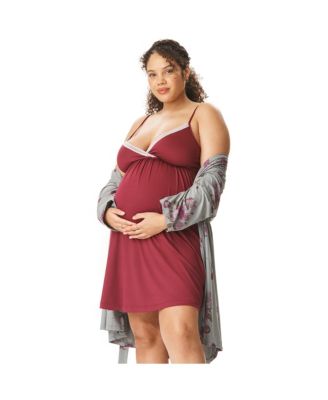 Motherhood Women's Maternity Robe and Nursing Chemise Sleep Set