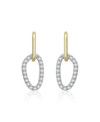 Two Tone with Clear Cubic Zirconia Oval Shaped Drop Earrings