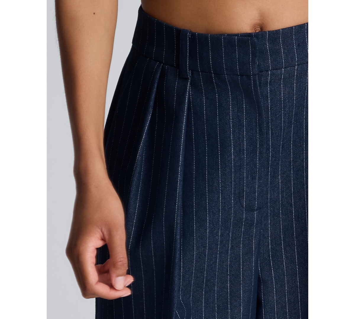 Kenneth Cole Pinstripe High Rise Fly Front Double Pleat Wide Leg Pant In Blue